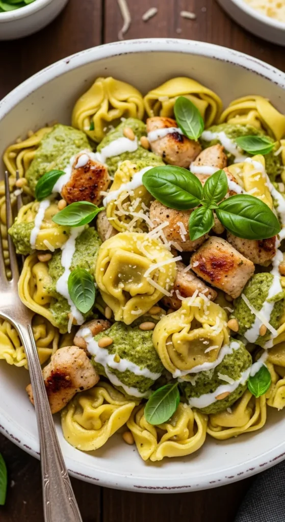 Pesto Chicken Tortellini in a Light Cream Sauce
