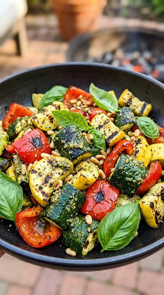 Pesto Grilled Squash and Red Bell Pepper Salad