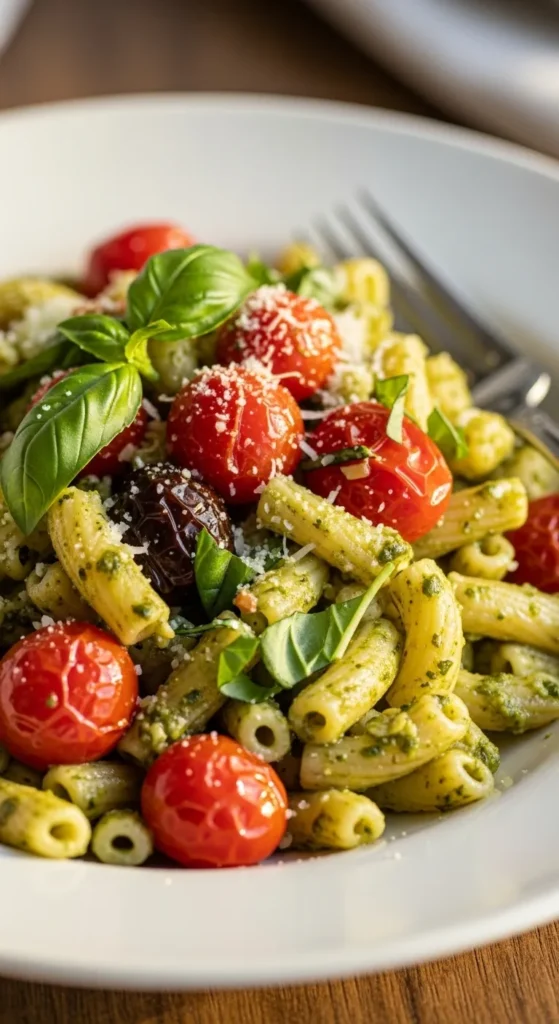 Pesto Pasta with Blistered Tomatoes