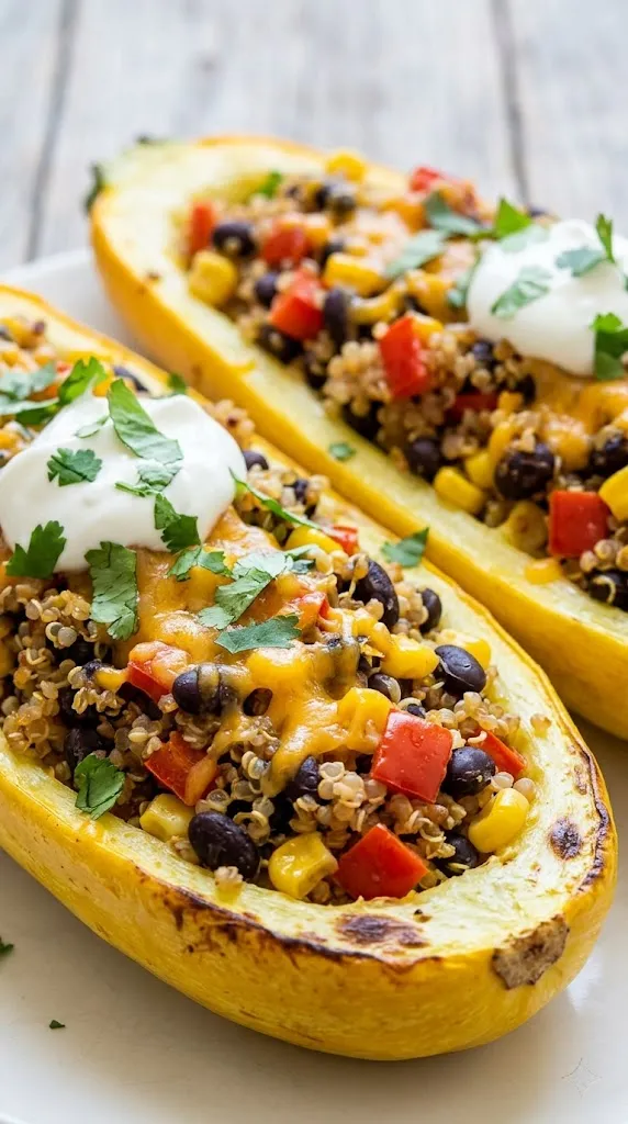 Quinoa and Black Bean Stuffed Summer Squash Boats
