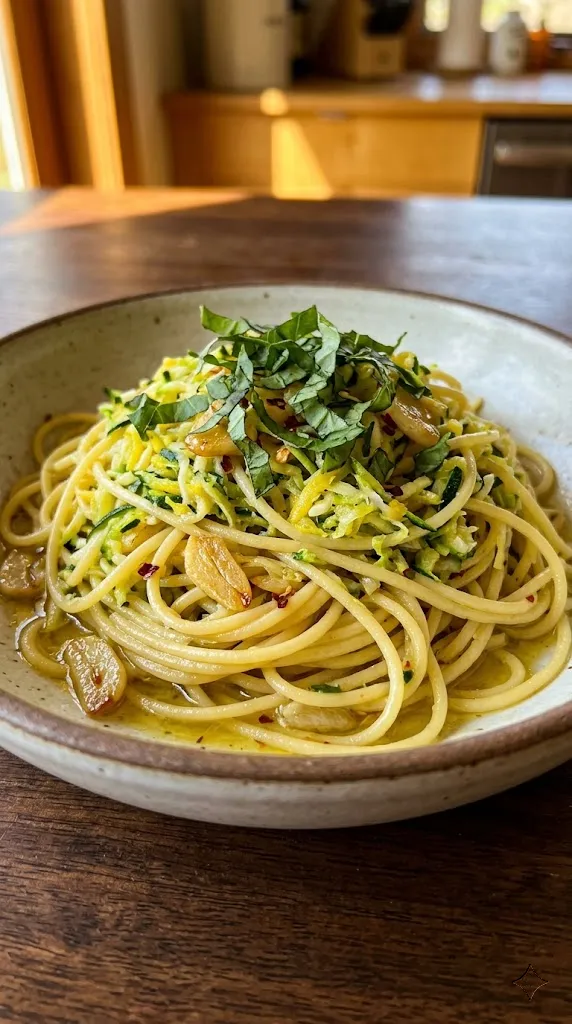 Simple Sautéed Zucchini and Basil Spaghetti