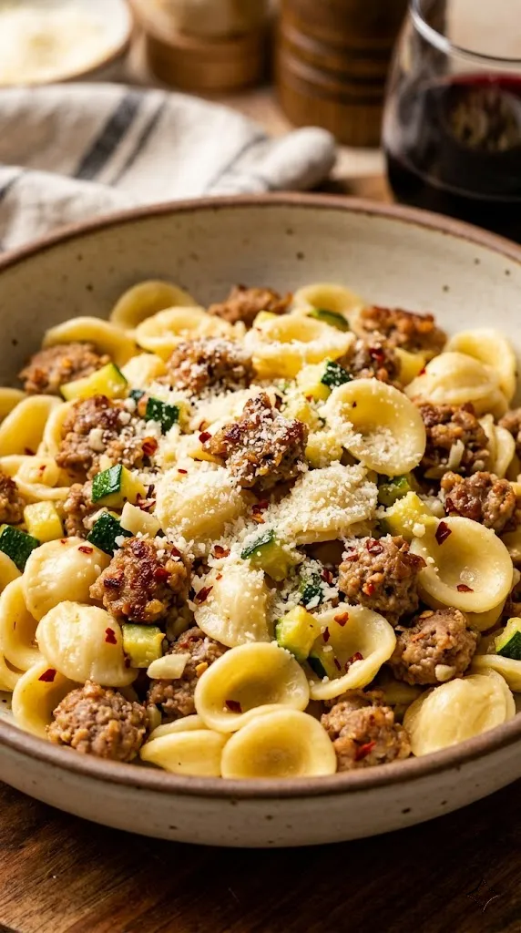 Spicy Sausage and Zucchini Orecchiette