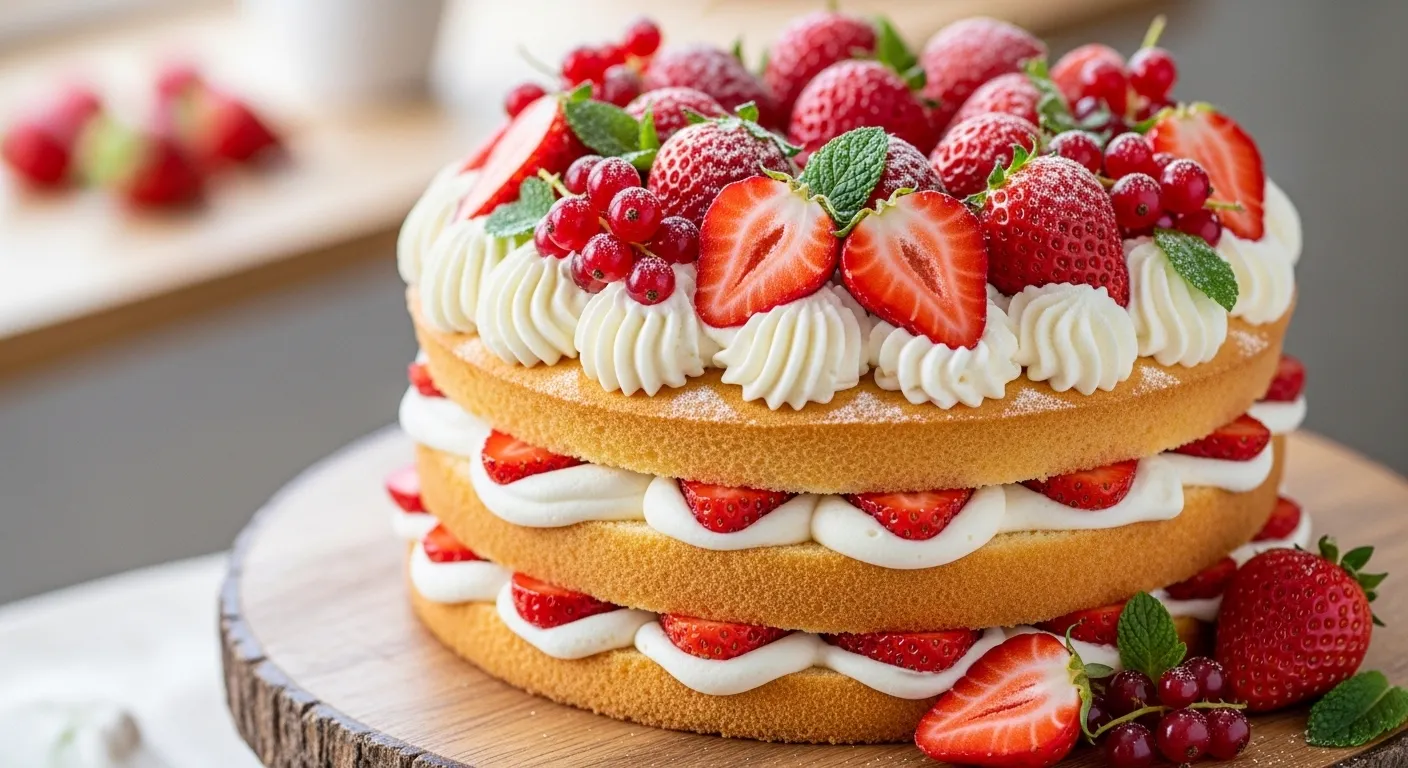 Strawberry Shortcake Layer Cake with Fresh Berries