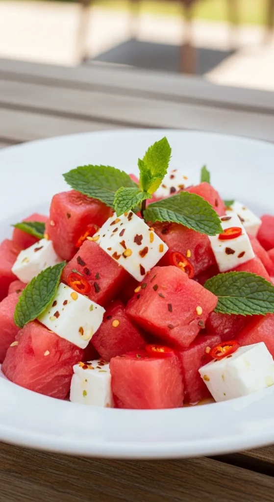 Watermelon Feta Salad with a Chili Kick