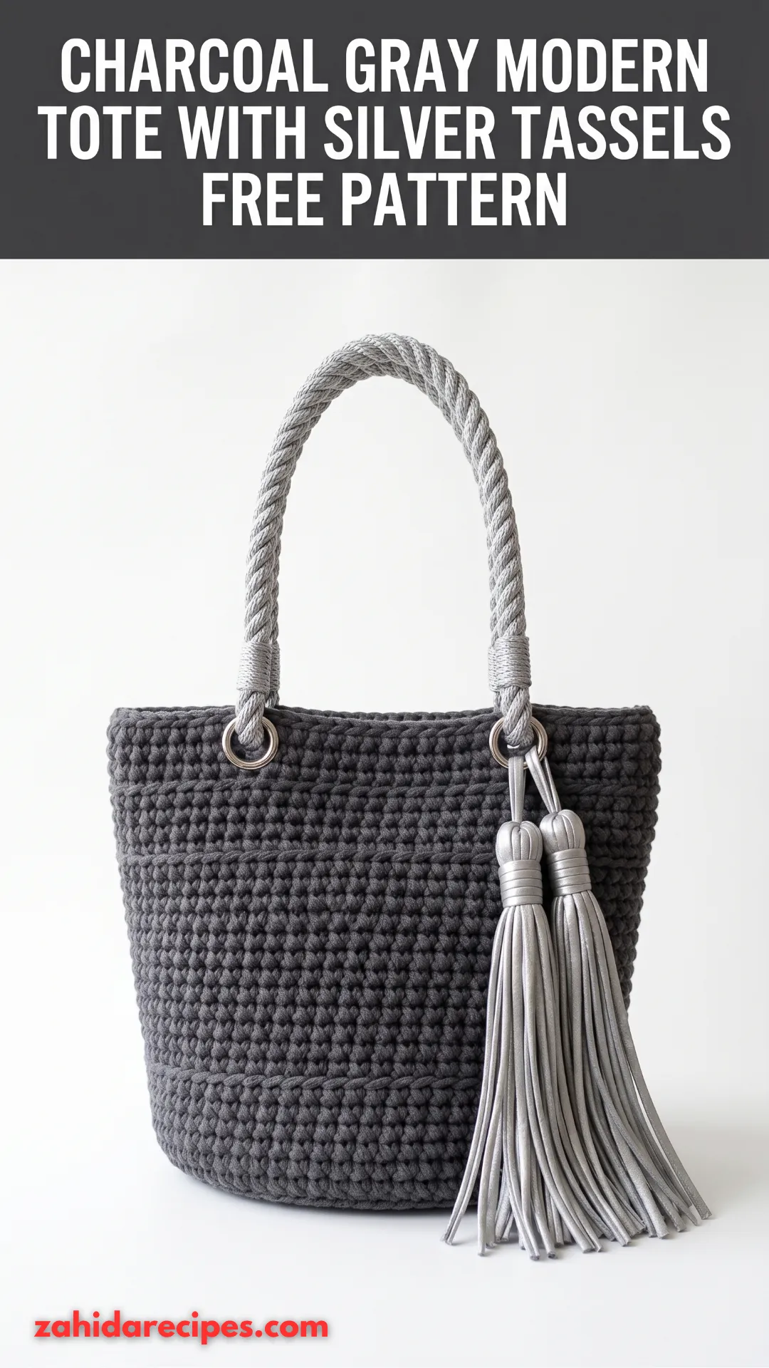 Charcoal Gray Modern Tote with Silver Tassels